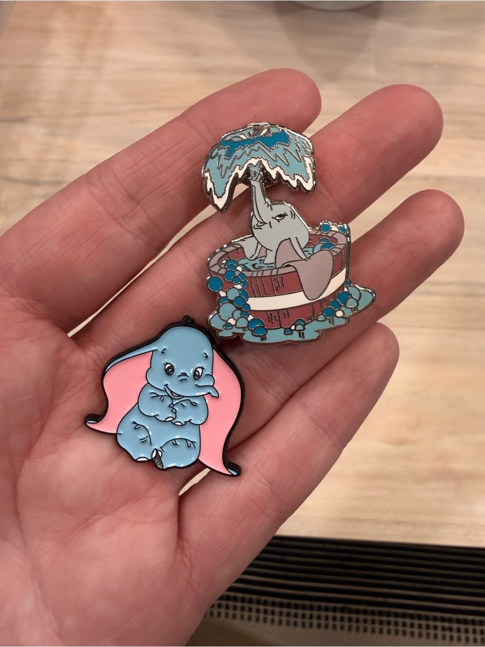 Cute Blue Dumbo inspired Elephant Enamel Pin Set with Pink Accents